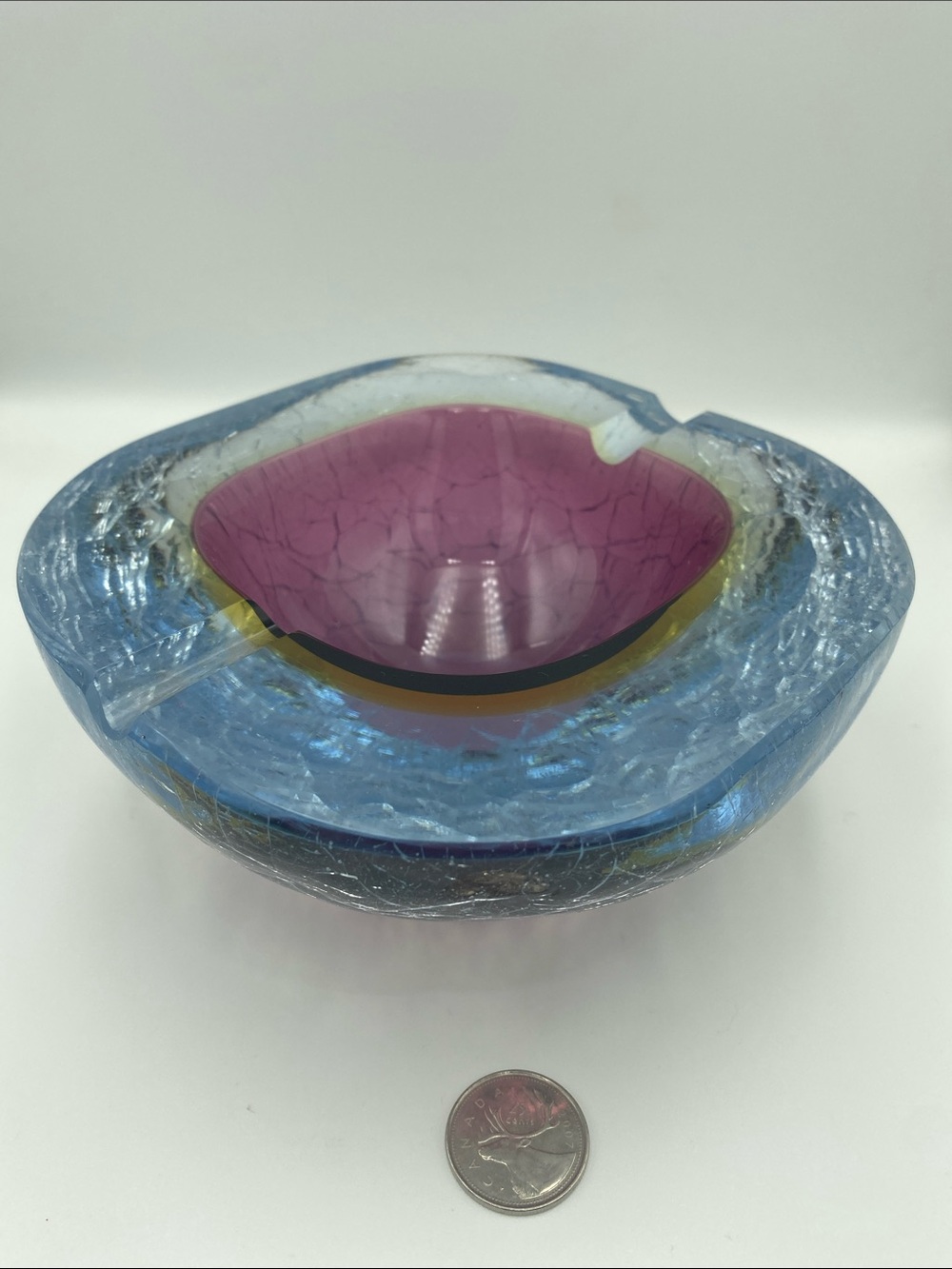 Murano Glass Bowl Ashtray Geode Pink Blue Yellow with Faucet Edge